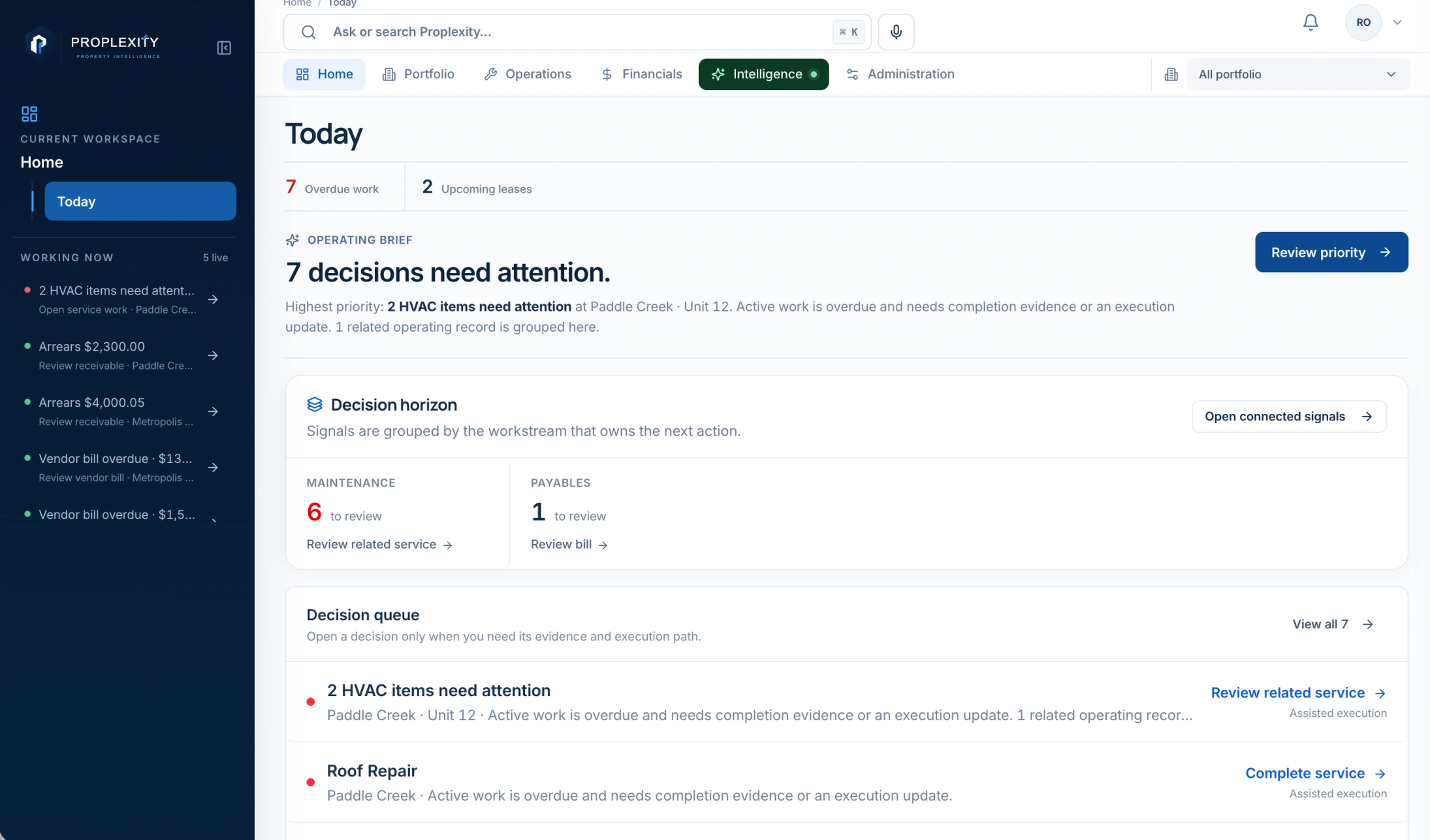 Proplexity portfolio intelligence dashboard
